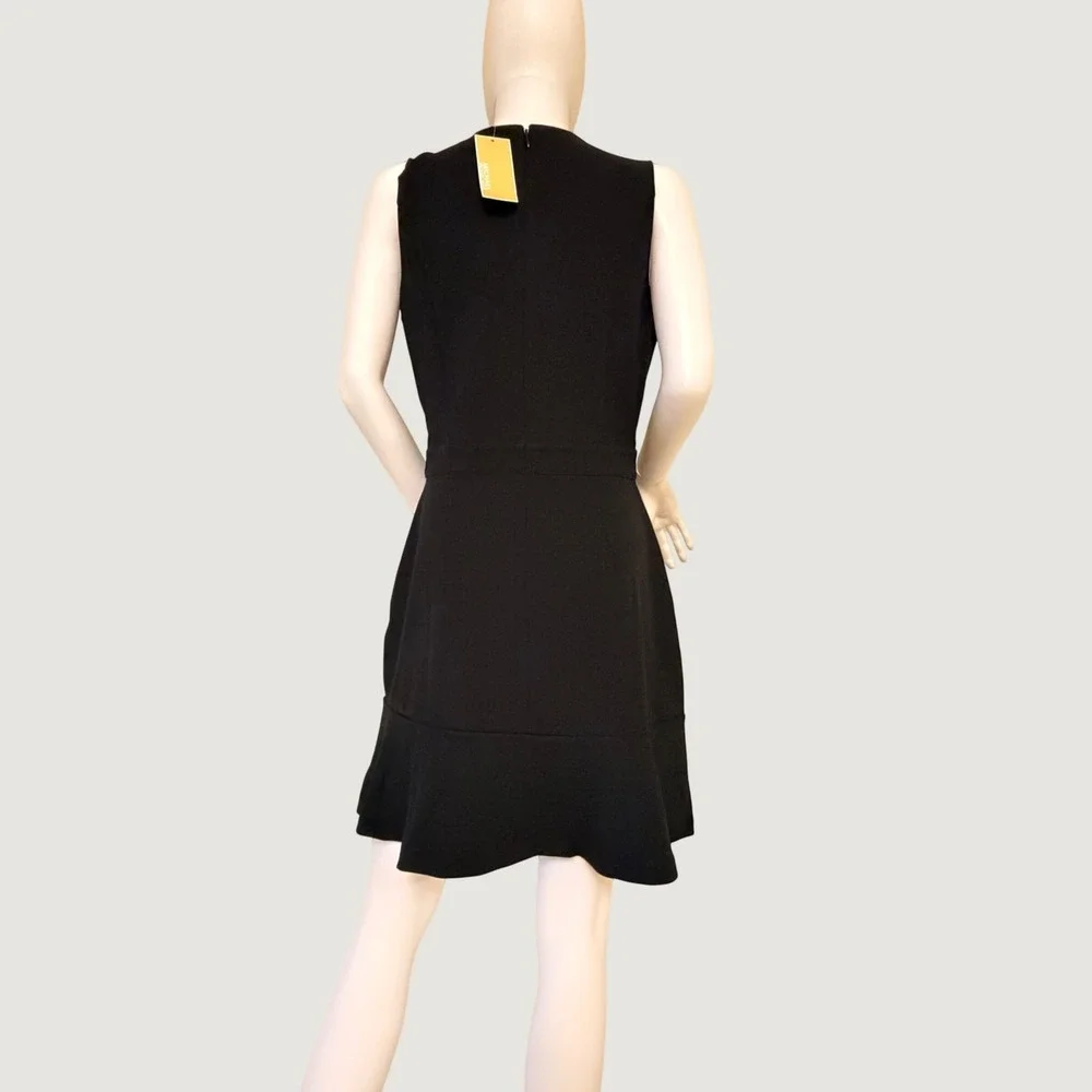 NWT Michael Kors Womens Black Sleeveless Ruffle Hem Dress MK Logo Buttons Size M